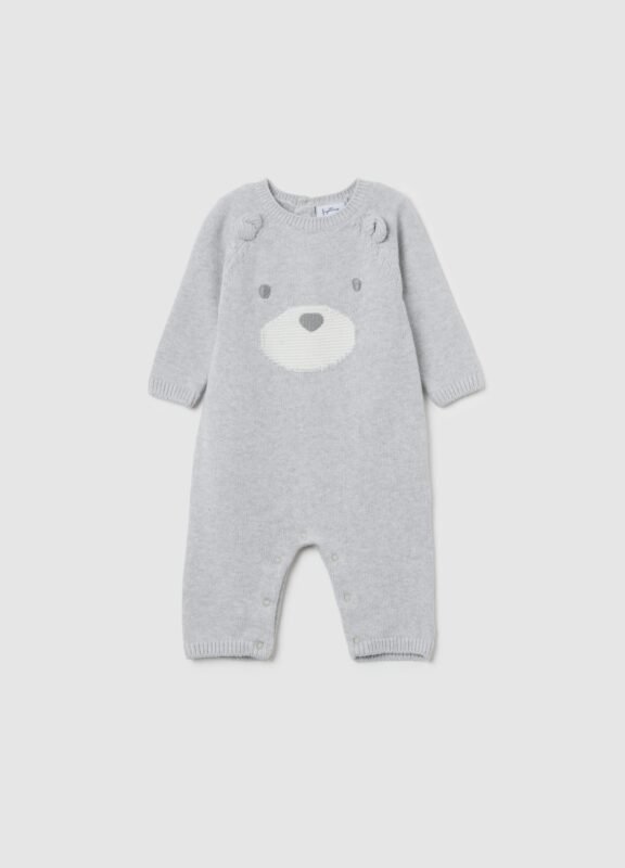 Baby knitted romper in grey melange – front view | Halla Fashion