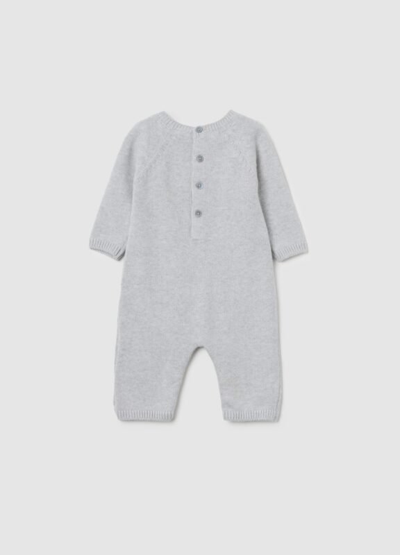 Grey melange cotton baby romper – detail view | Halla Fashion