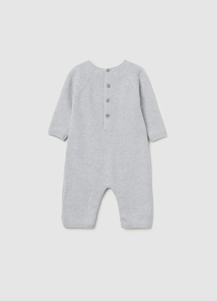 Grey melange cotton baby romper – detail view | Halla Fashion