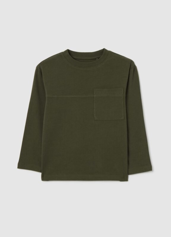 Boys' deep green long-sleeve cotton t-shirt – front view | Halla Fashion Iraq