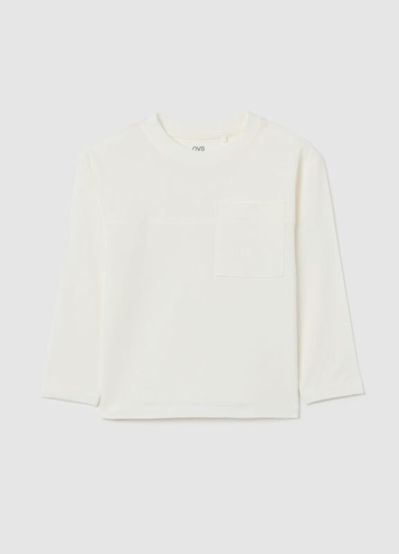 Boys' white long-sleeve cotton t-shirt – front view | Halla Fashion Iraq