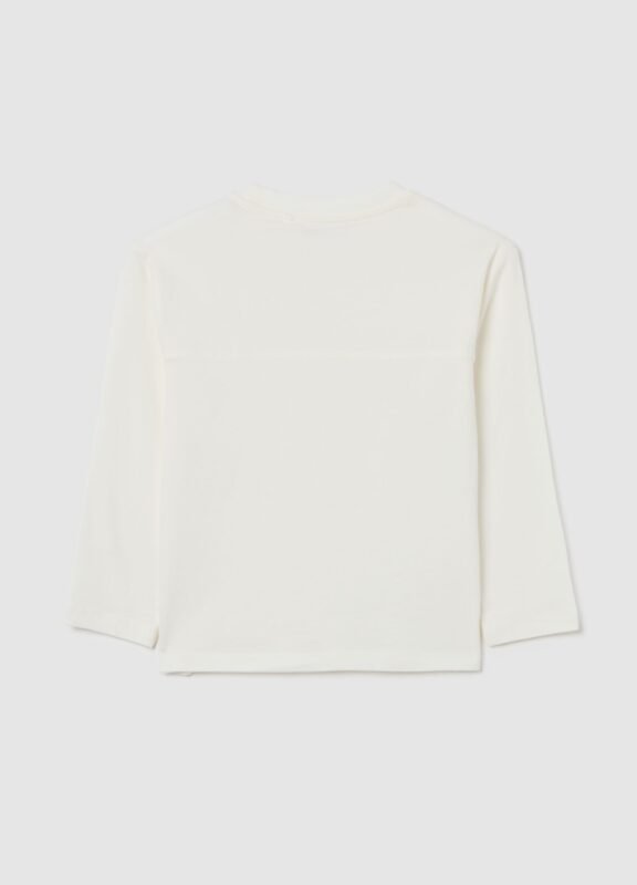 Boys' long-sleeve t-shirt in white stretch cotton – detail view | Halla Fashion