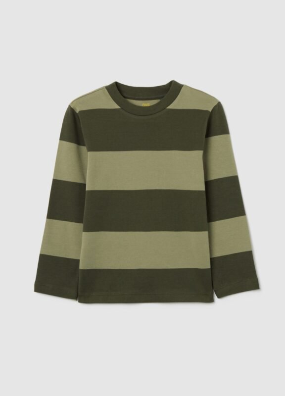 Boys' deep green long-sleeve cotton t-shirt – front view | Halla Fashion Iraq