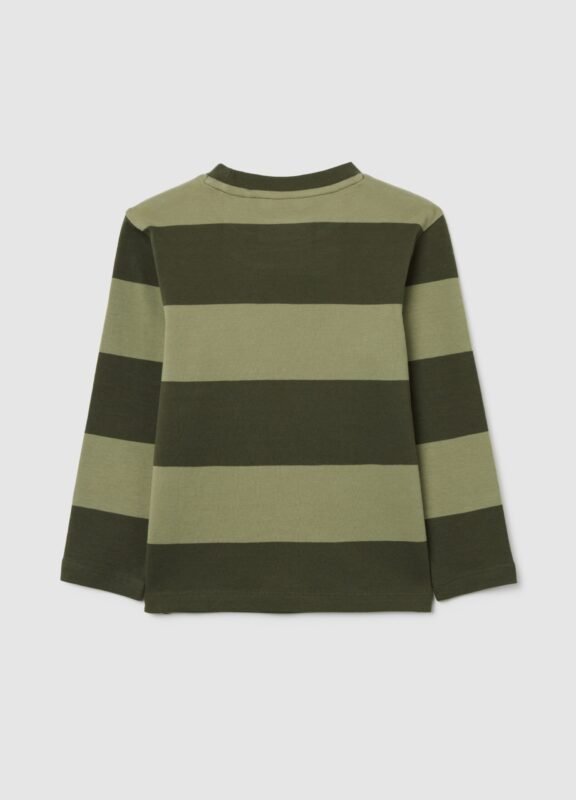 Boys' long-sleeve t-shirt in deep green cotton – detail view | Halla Fashion