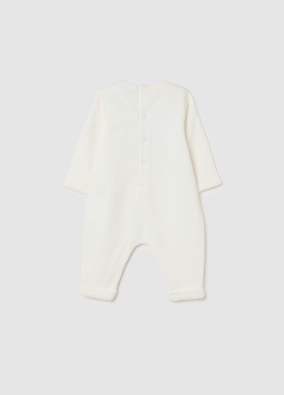 Baby romper in 100% white cotton – detail view | Halla Fashion
