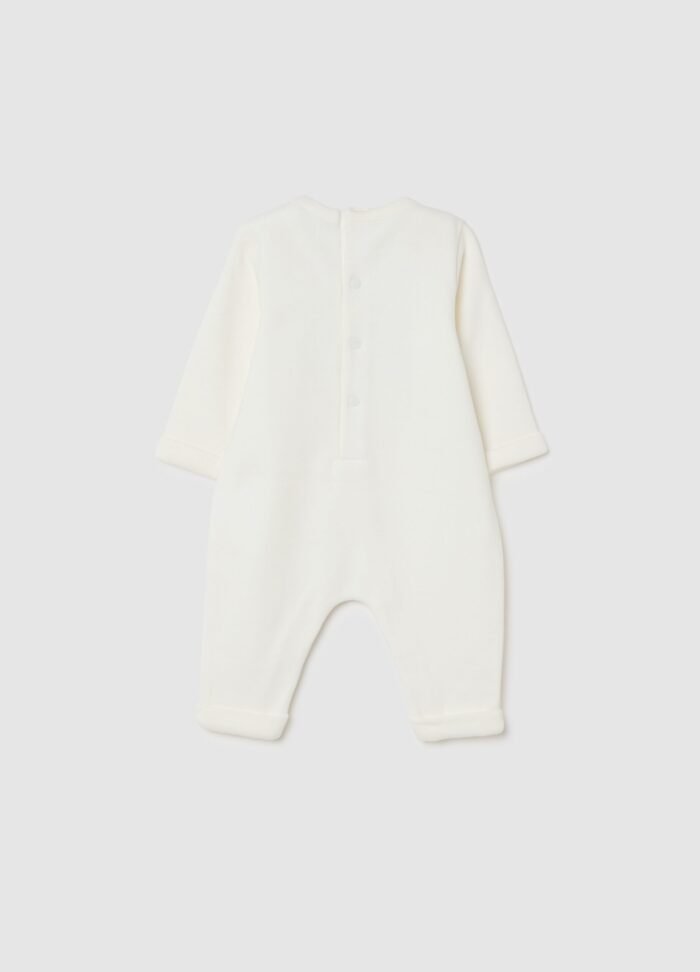 Baby romper in 100% white cotton – detail view | Halla Fashion