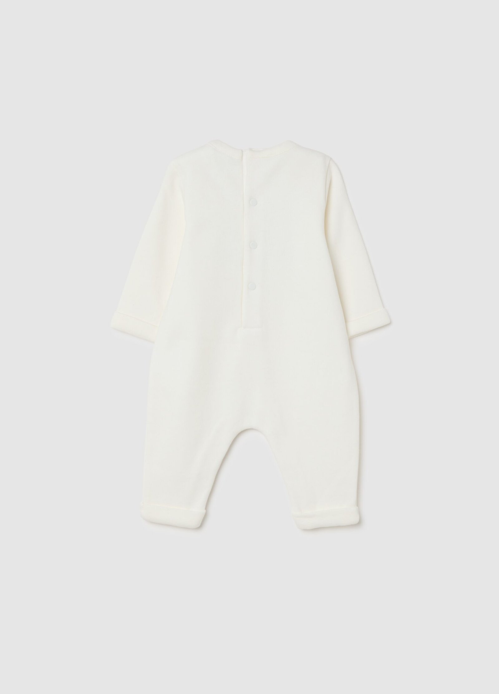 Baby Romper – White 2 Baby romper in 100% white cotton – detail view | Halla Fashion