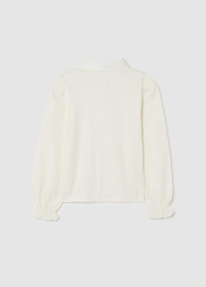 Girls' white stretch-cotton long-sleeve t-shirt – detail view | Halla Fashion