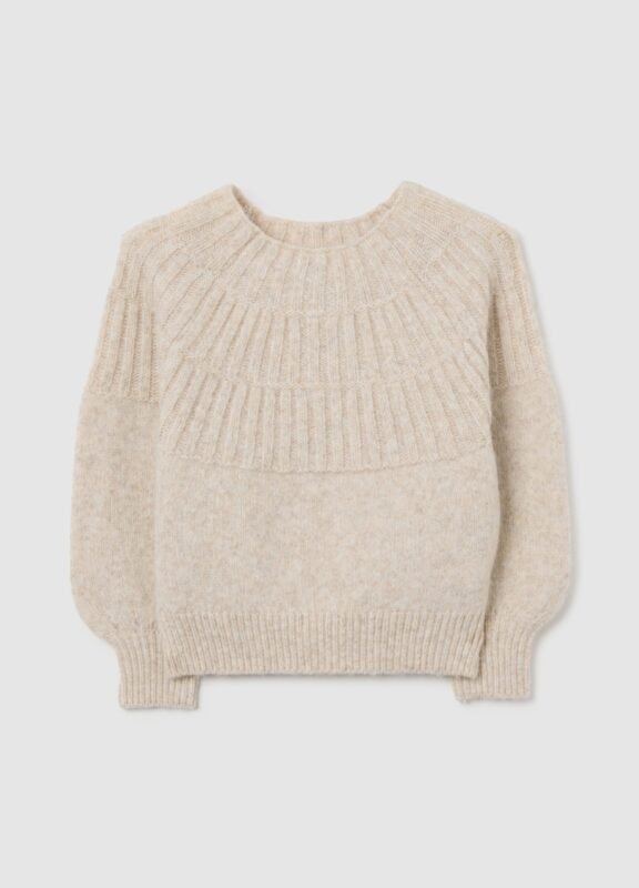 Girls' beige melange wool-blend knit jumper – detail view | Halla Fashion