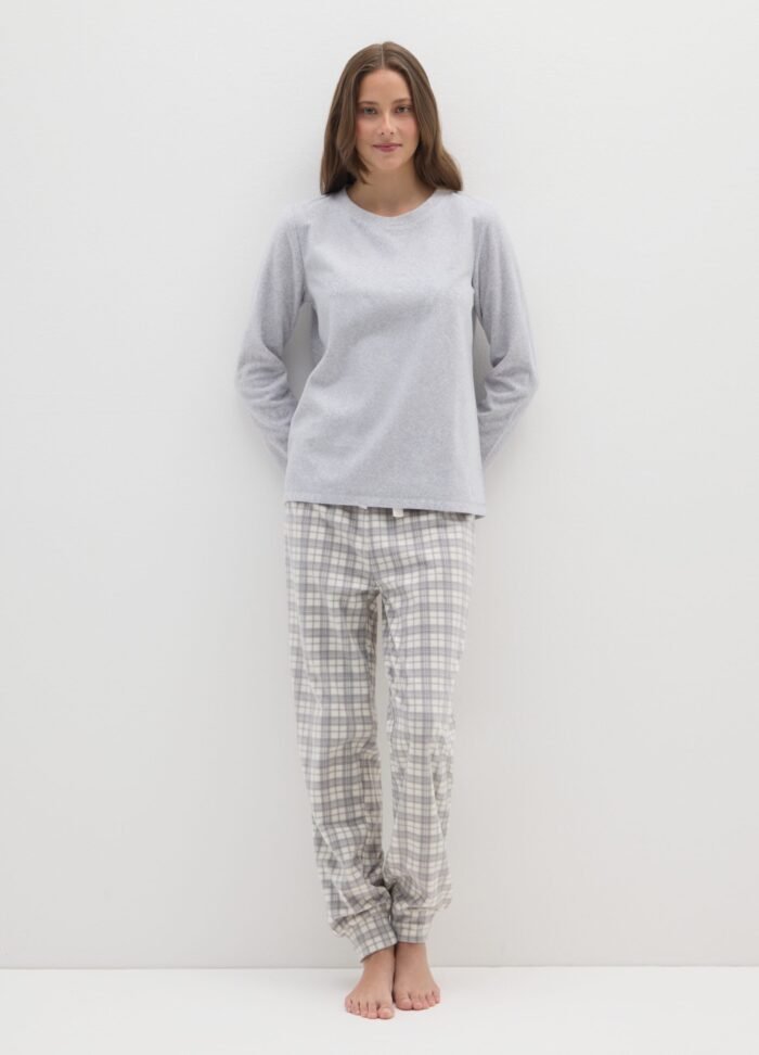 ⁦Women's Long-Sleeve Pyjama Top – Grey Melange⁩ - الصورة ⁦2⁩