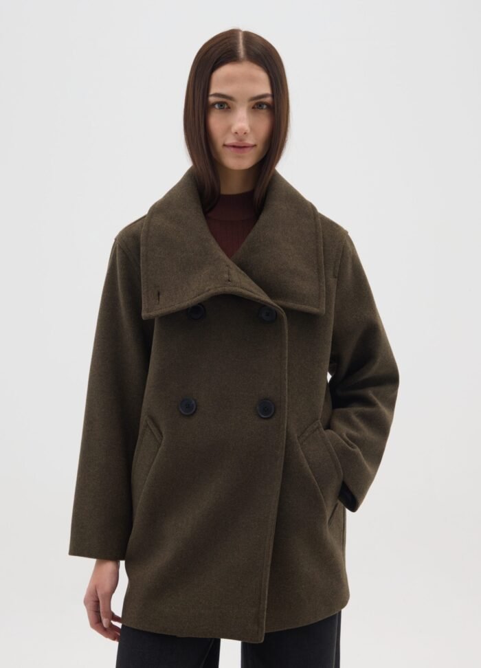 ⁦Women's Wool-Blend Coat – Dark Green⁩ - الصورة ⁦2⁩