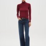Women's cabernet red turtleneck top – front view | Halla Fashion Iraq