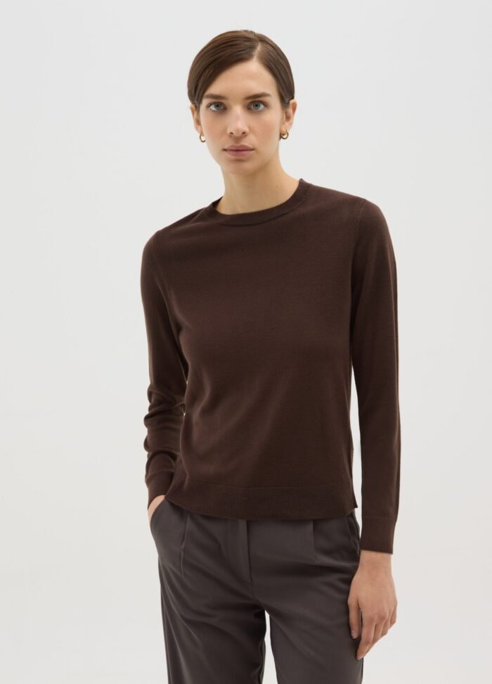 Women's brown acrylic knit sweater – detail view | Halla Fashion
