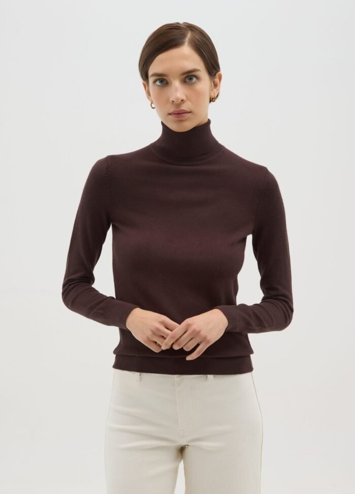 Women's java brown viscose-blend turtleneck – detail view | Halla Fashion