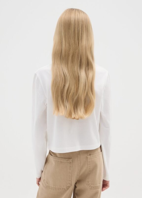 Girls' white cotton long-sleeve t-shirt – detail view | Halla Fashion