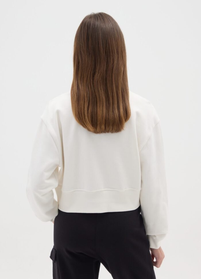 Girls' white sweatshirt in 100% cotton – detail view | Halla Fashion