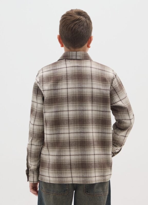 Boys' brown check shirt in 100% cotton – detail view | Halla Fashion