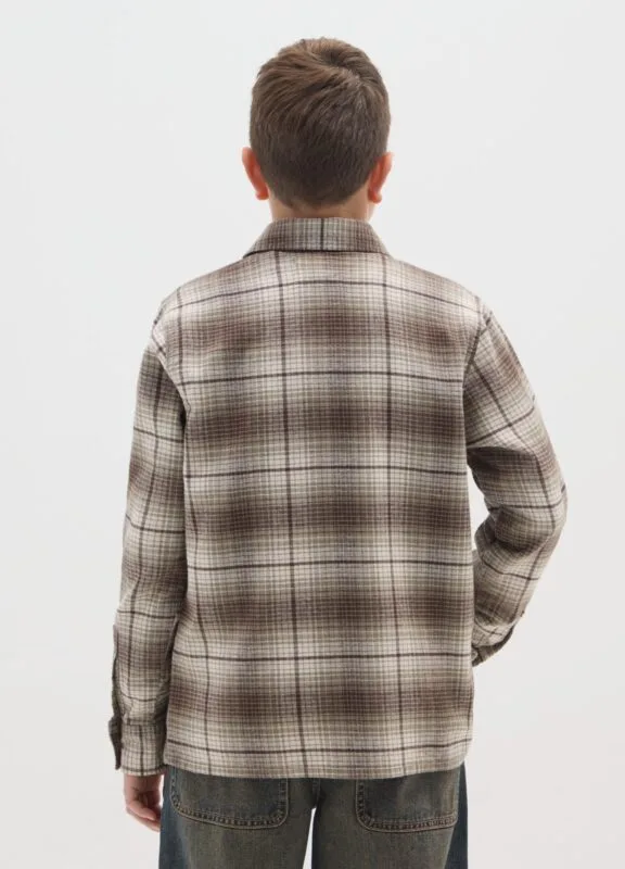 Boys' brown check shirt in 100% cotton – detail view | Halla Fashion