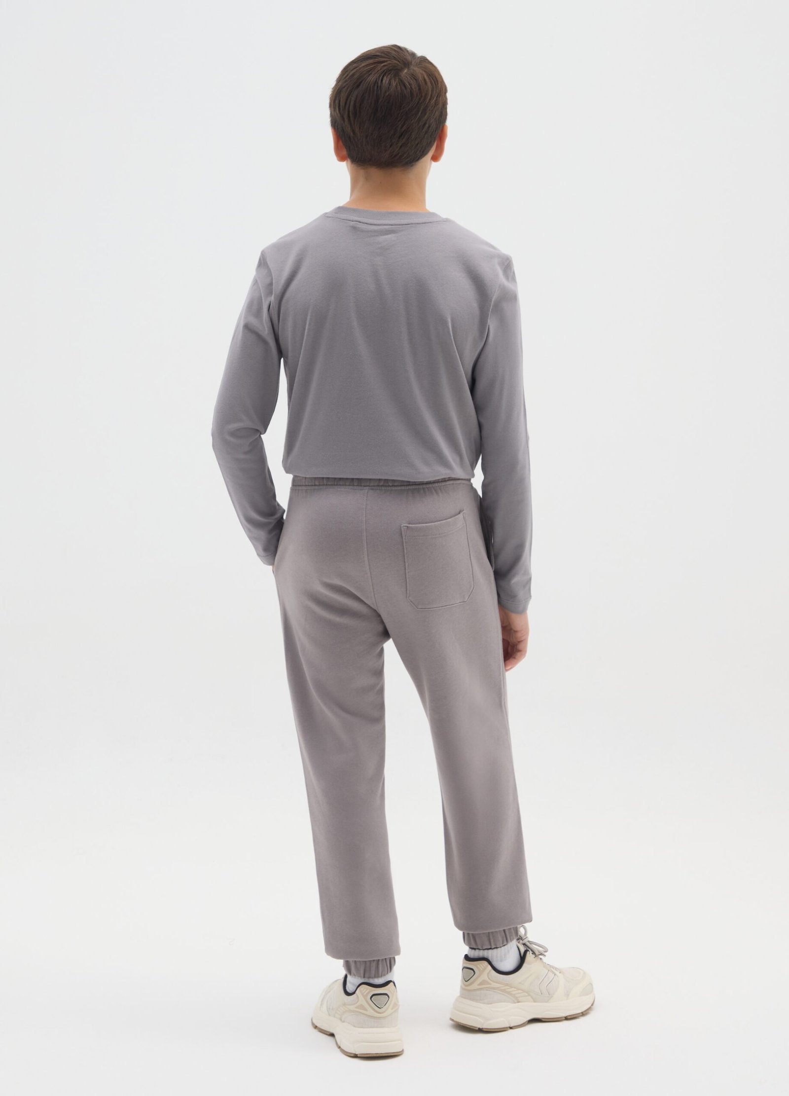 Boys' Cotton Joggers – Grey 2 Boys' grey cotton joggers with elasticated waist – detail view | Halla Fashion