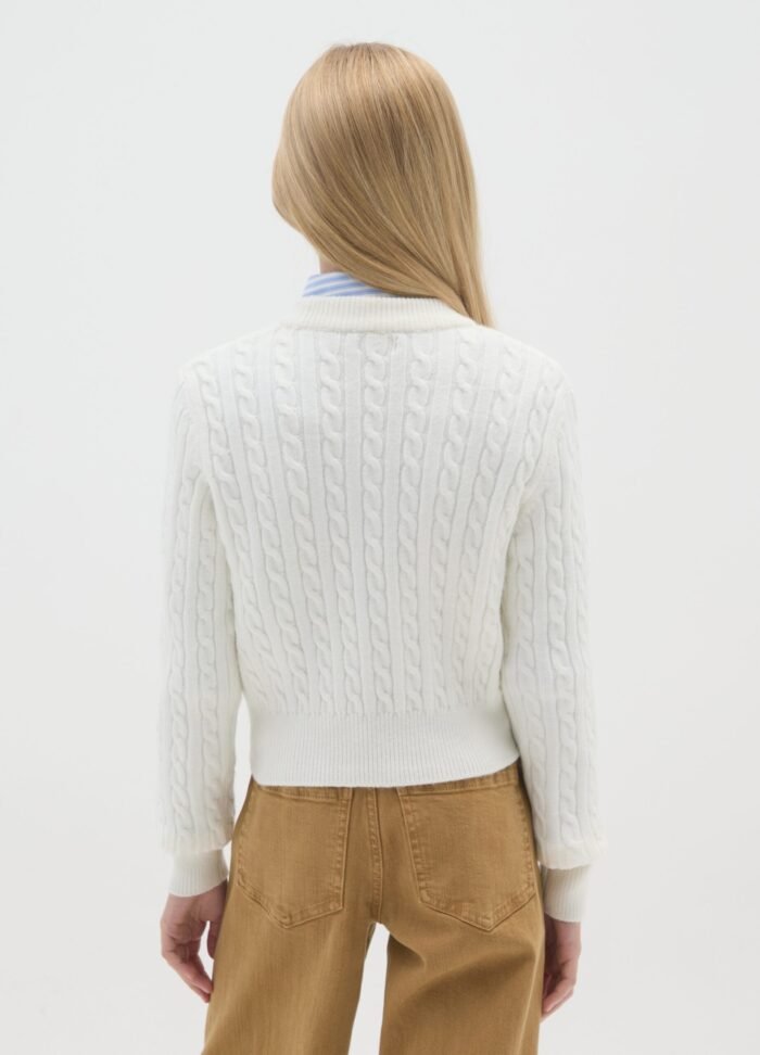 ⁦Girls' Cropped Knit Jumper – White⁩ - الصورة ⁦2⁩